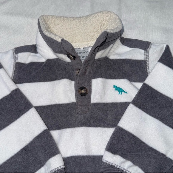 ❤️4 for $20❤️ Carter's Boy Striped Fleece Pullover & Pants Set Size  18M - Picture 2 of 10